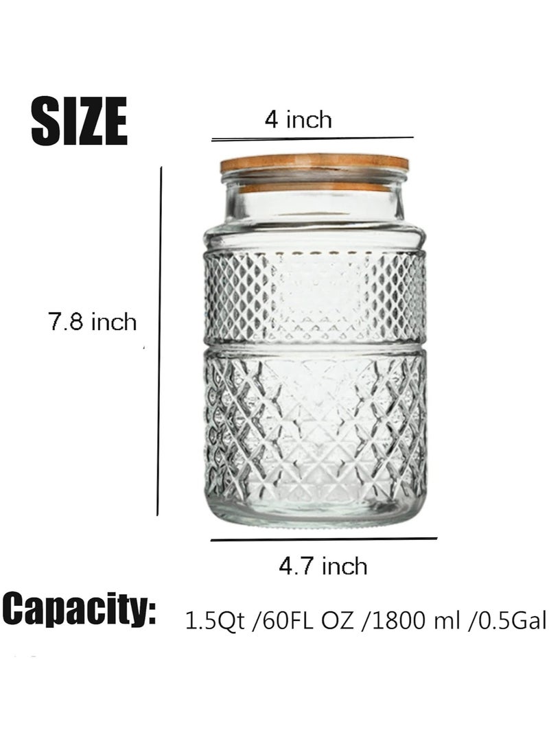 Large Glass Storage Jars, 60 fl oz Glass Food Storage Containers with Bamboo Lids, Kitchen Containers Cereal Jars Decorative Jars for Candy Snacks Cookies Coffee Tea Nuts Sealed Glass Jars