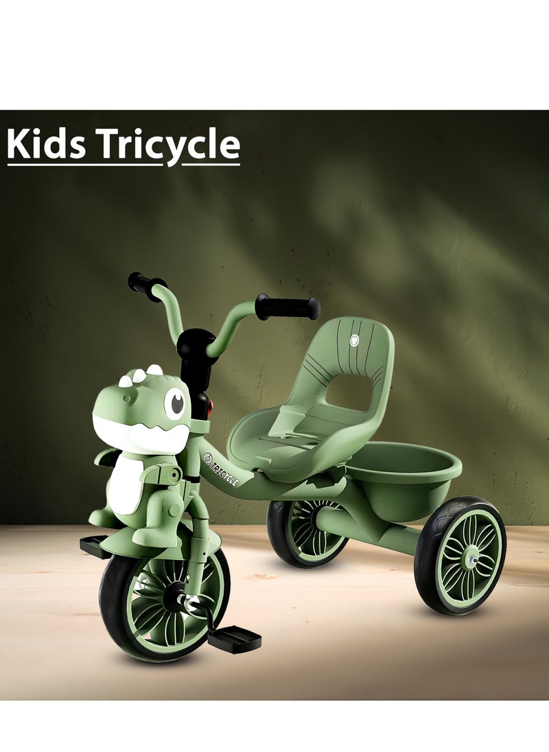 Tricycle for Kids, Baby Cycle with Light and Music, Kids Tricycle with Back Storage Basket & 3 Wheels, Kids Cycle Bike For 2 to 5 Years Boys Girls Green