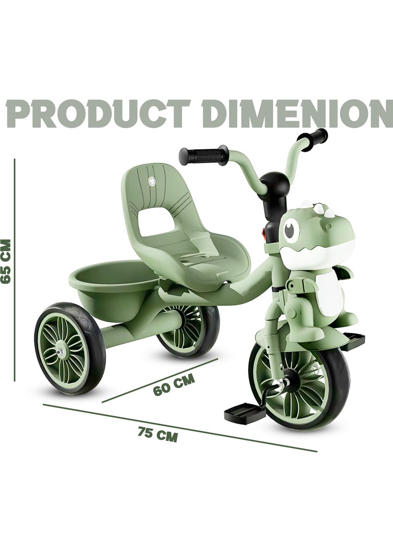 Tricycle for Kids, Baby Cycle with Light and Music, Kids Tricycle with Back Storage Basket & 3 Wheels, Kids Cycle Bike For 2 to 5 Years Boys Girls Green