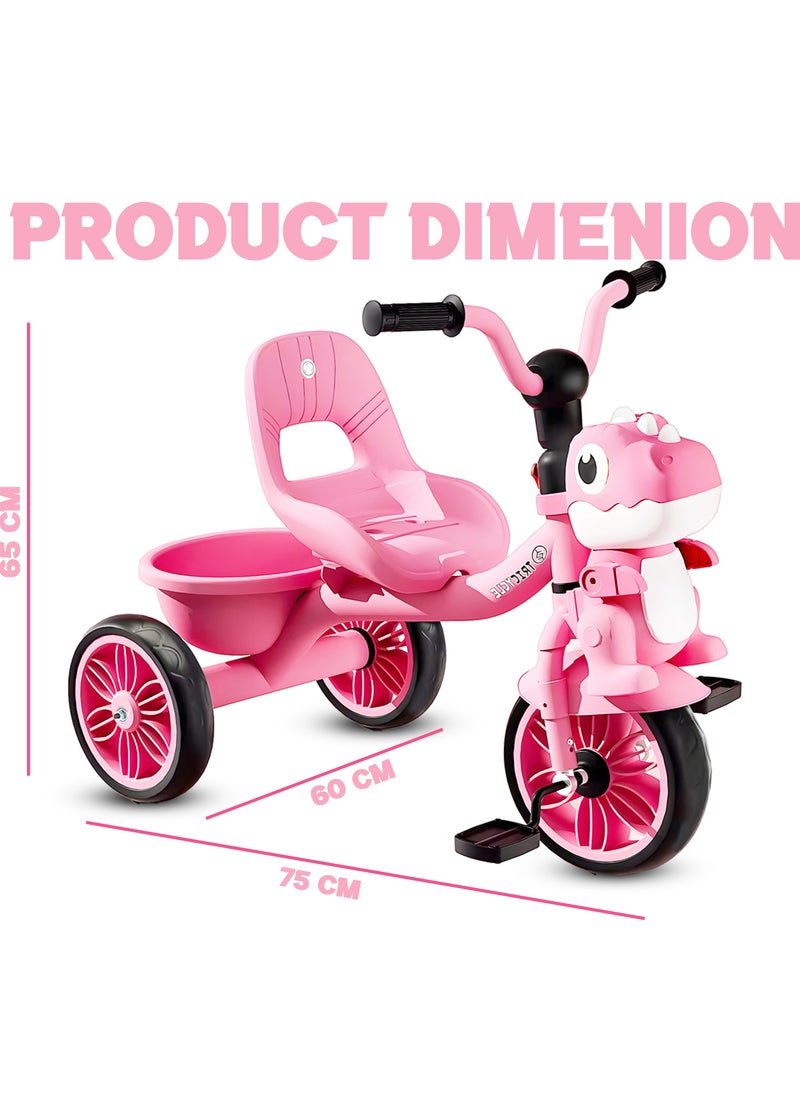 Tricycle for Kids, Baby Cycle with Light and Music, Kids Tricycle with Back Storage Basket & 3 Wheels, Kids Cycle Bike For 2 to 5 Years Boys Girls Pink