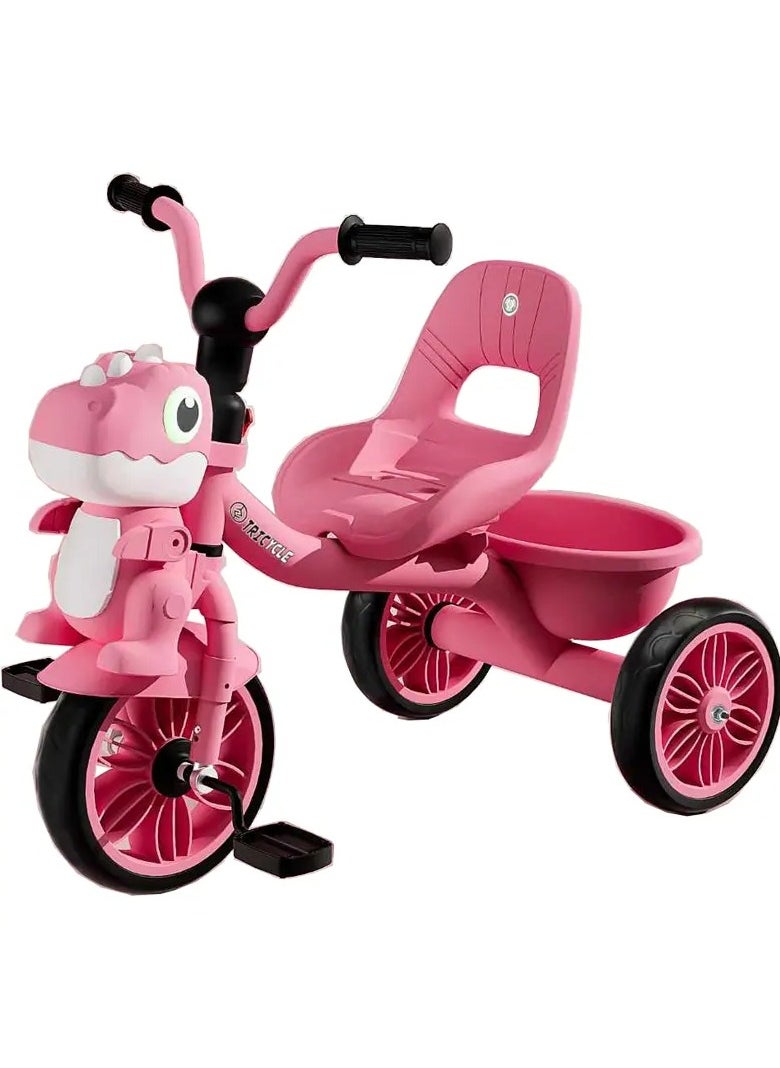 Tricycle for Kids, Baby Cycle with Light and Music, Kids Tricycle with Back Storage Basket & 3 Wheels, Kids Cycle Bike For 2 to 5 Years Boys Girls Pink