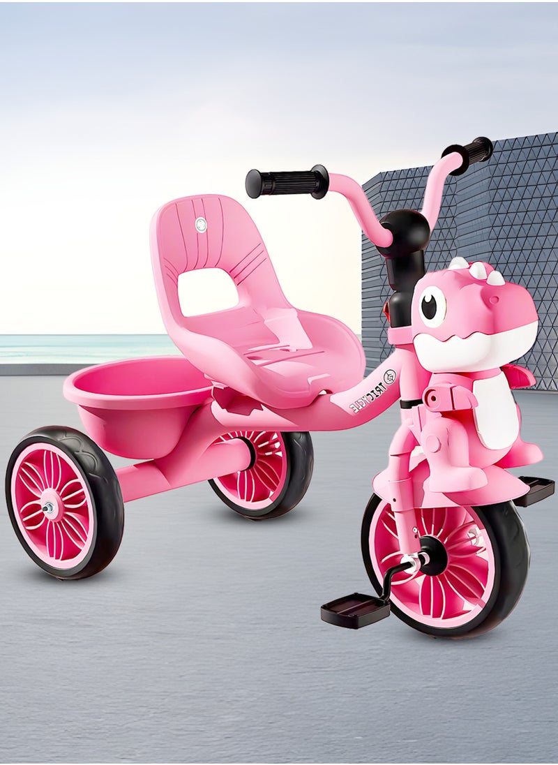 Tricycle for Kids, Baby Cycle with Light and Music, Kids Tricycle with Back Storage Basket & 3 Wheels, Kids Cycle Bike For 2 to 5 Years Boys Girls Pink
