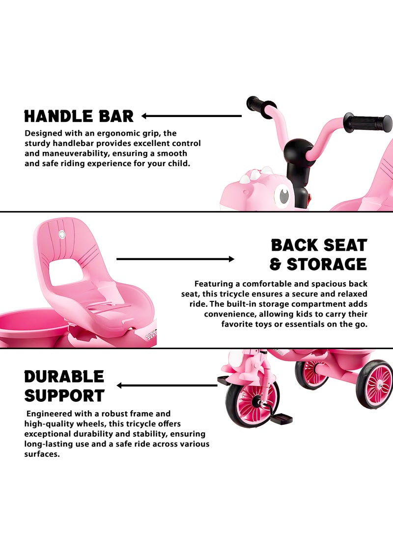 Tricycle for Kids, Baby Cycle with Light and Music, Kids Tricycle with Back Storage Basket & 3 Wheels, Kids Cycle Bike For 2 to 5 Years Boys Girls Pink