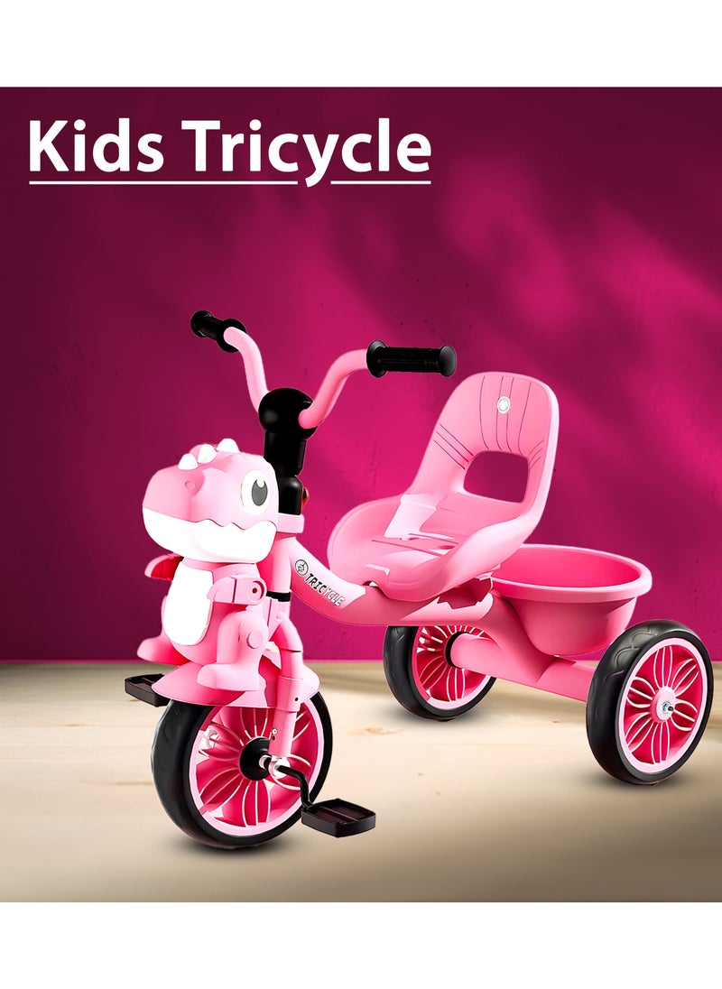 Tricycle for Kids, Baby Cycle with Light and Music, Kids Tricycle with Back Storage Basket & 3 Wheels, Kids Cycle Bike For 2 to 5 Years Boys Girls Pink
