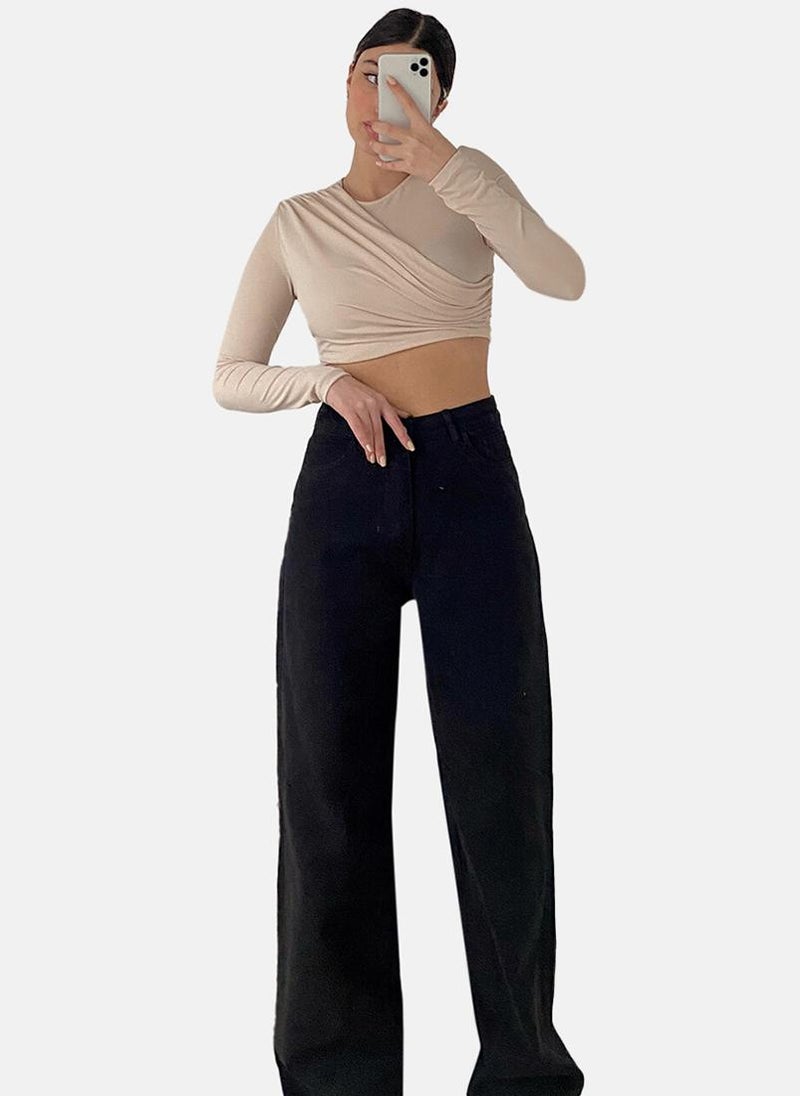 Black Wide Leg Clean Look High-Rise Jeans