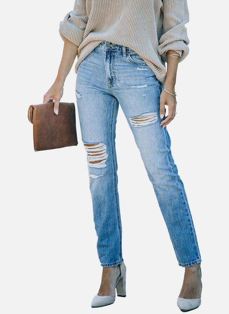 Blue Slim Fit Mildly Distressed High-Rise Jeans