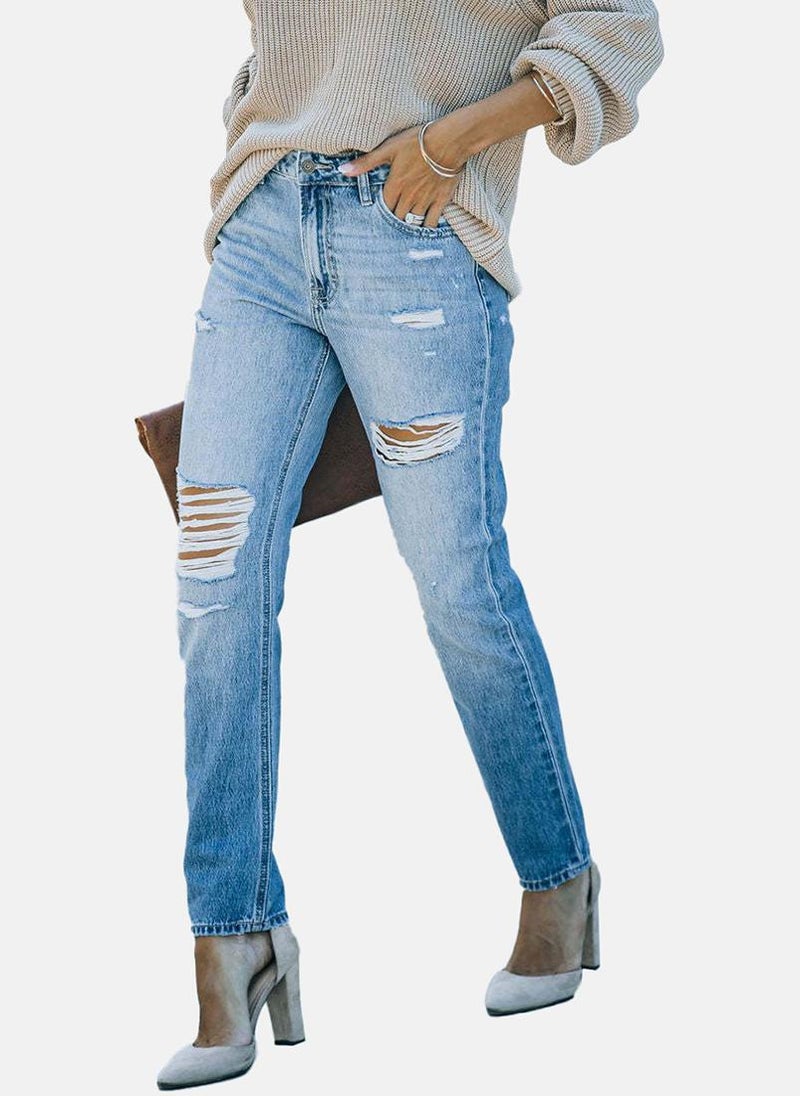 Blue Slim Fit Mildly Distressed High-Rise Jeans
