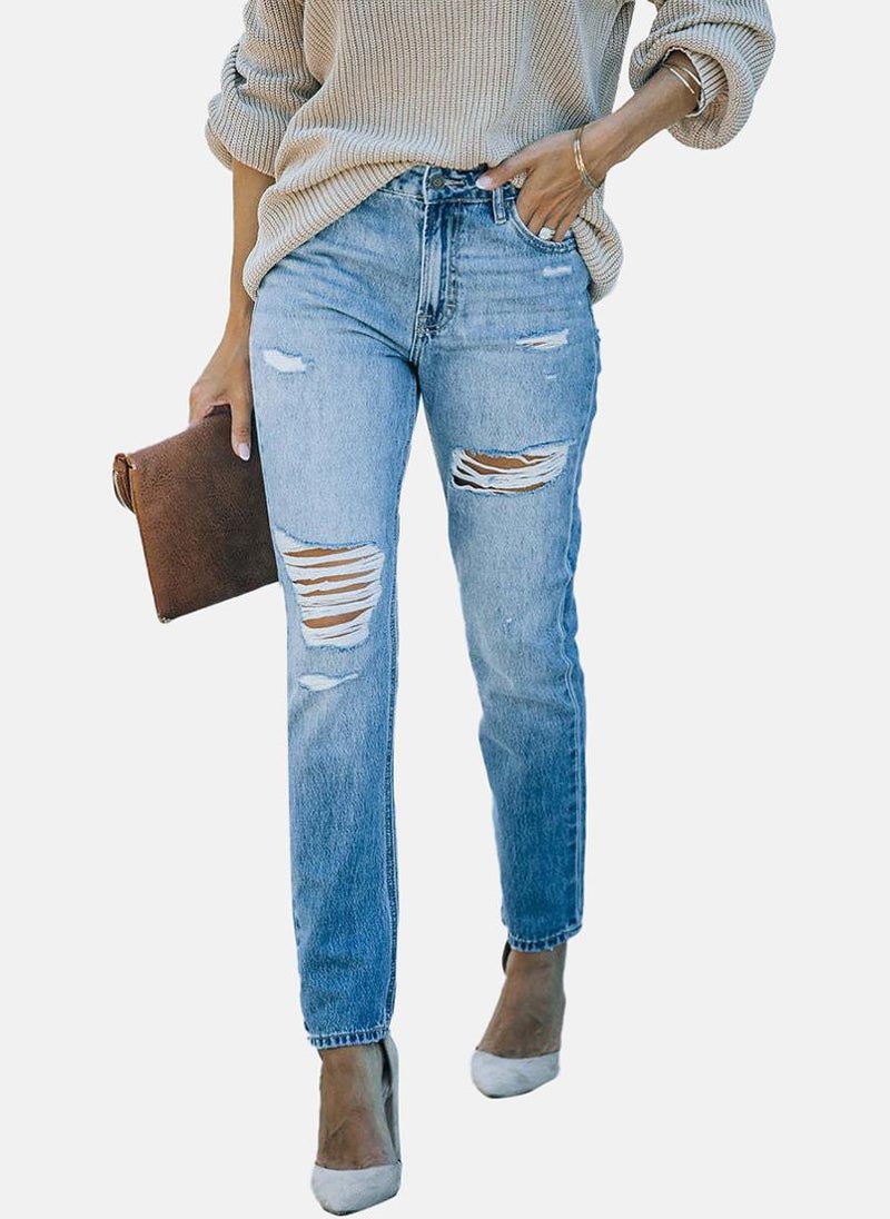 Blue Slim Fit Mildly Distressed High-Rise Jeans