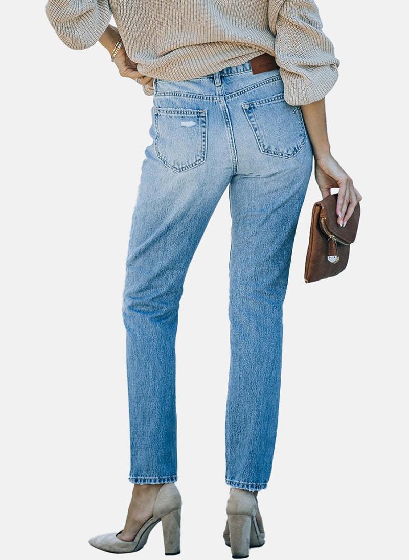 Blue Slim Fit Mildly Distressed High-Rise Jeans