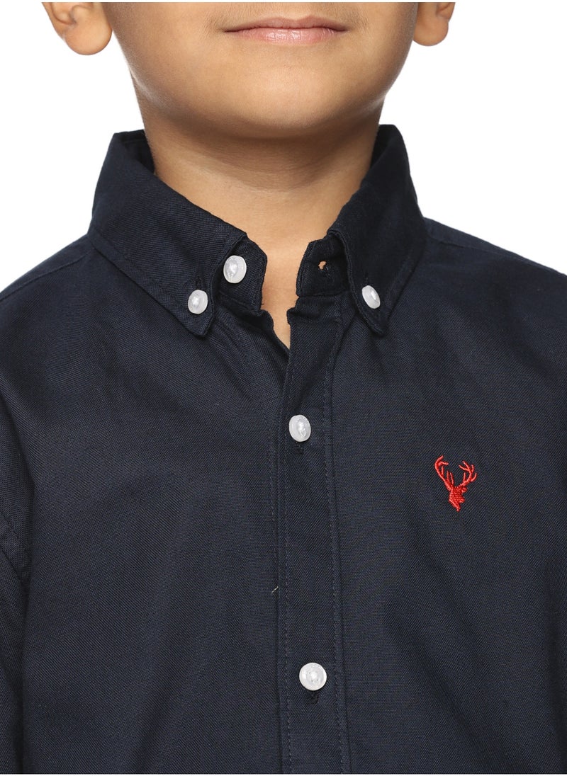 Boys' Long Sleeve Oxford Dress Shirt | Kids Classic Formal Button Down Shirt | Collared Neck Cotton Shirt - Navy Blue