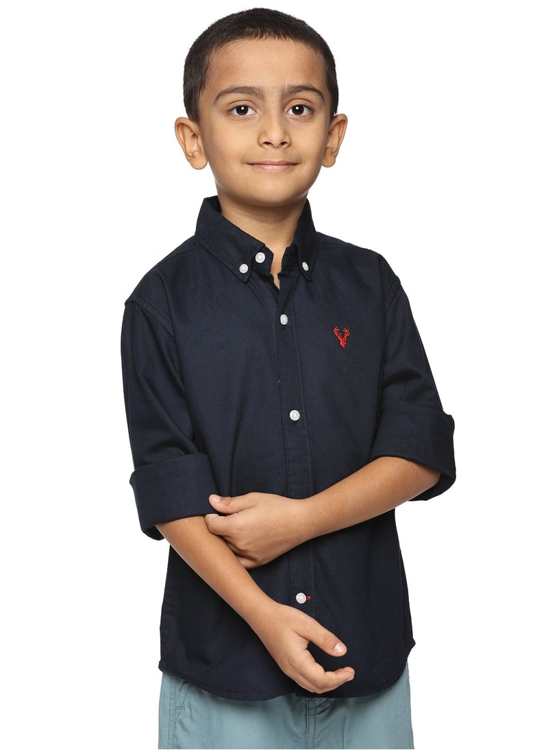 Boys' Long Sleeve Oxford Dress Shirt | Kids Classic Formal Button Down Shirt | Collared Neck Cotton Shirt - Navy Blue
