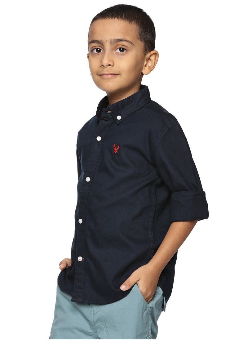 Boys' Long Sleeve Oxford Dress Shirt | Kids Classic Formal Button Down Shirt | Collared Neck Cotton Shirt - Navy Blue