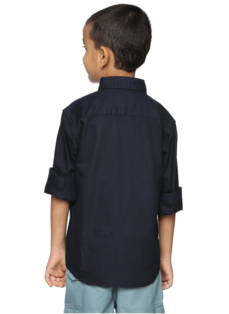 Boys' Long Sleeve Oxford Dress Shirt | Kids Classic Formal Button Down Shirt | Collared Neck Cotton Shirt - Navy Blue