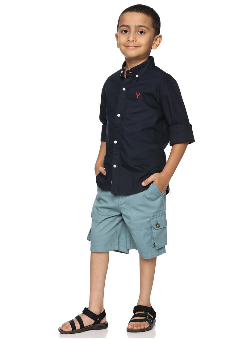 Boys' Long Sleeve Oxford Dress Shirt | Kids Classic Formal Button Down Shirt | Collared Neck Cotton Shirt - Navy Blue