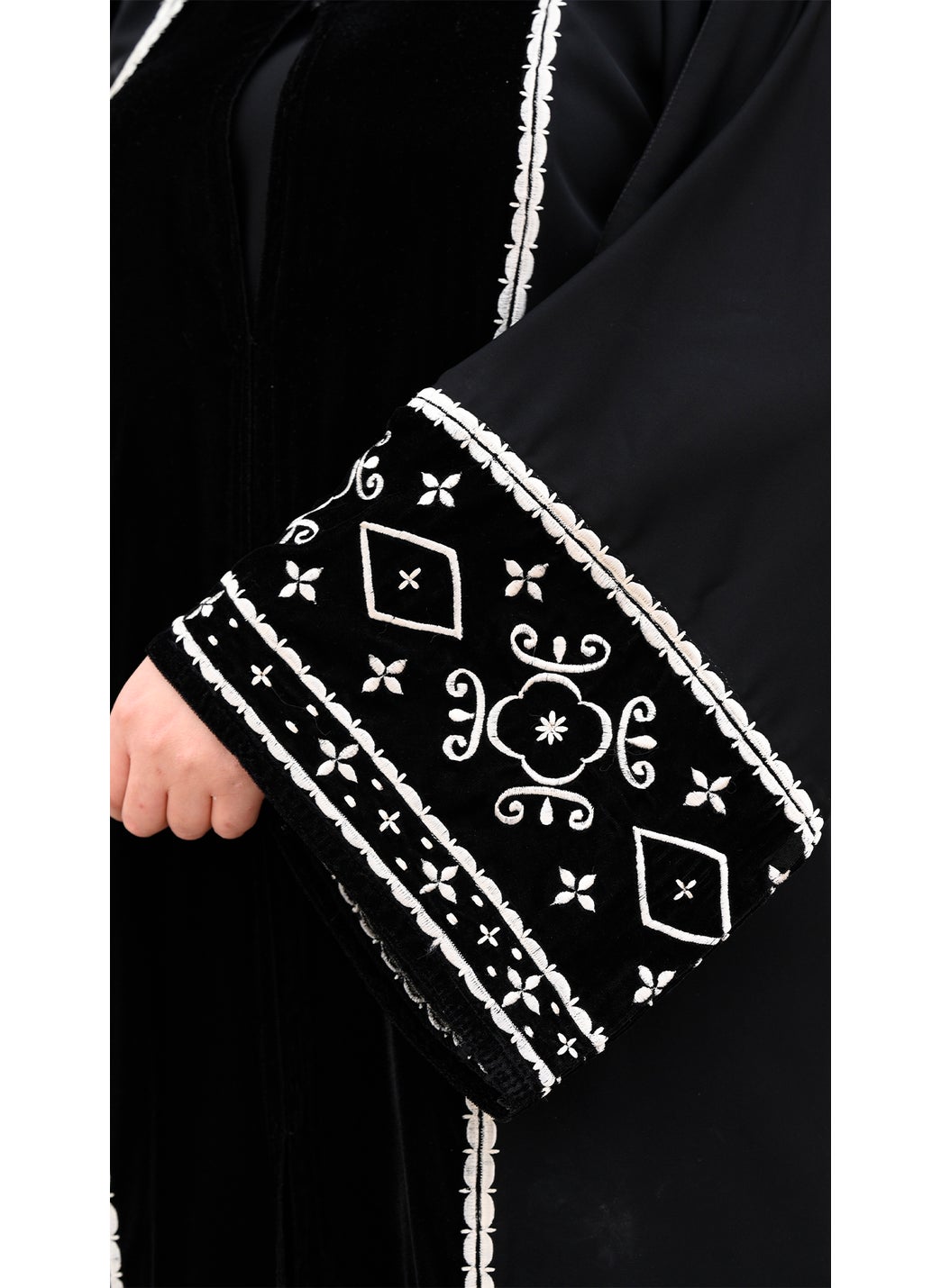 Black velvet abaya with intricate embroidery work-647