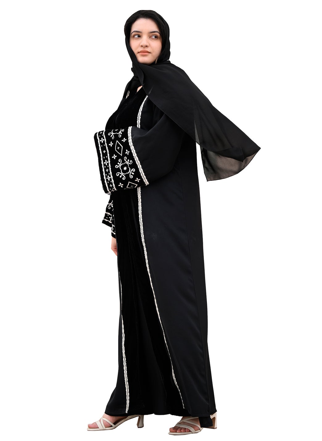 Black velvet abaya with intricate embroidery work-647