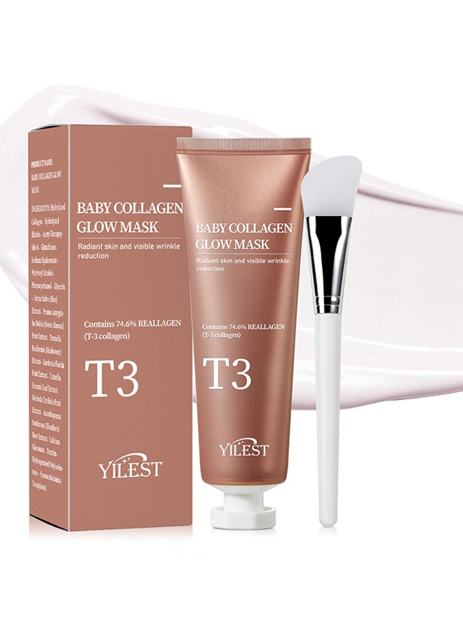 T3 Collagen Pestlo Mask, Baby Collagen Glow Mask, T3 Collagen Peel Off Mask, Pore Tightening Mask Anti-Wrinkle Skin Care, Collagen Wrapping Mask, Firming Skin Elasticity (70ML)