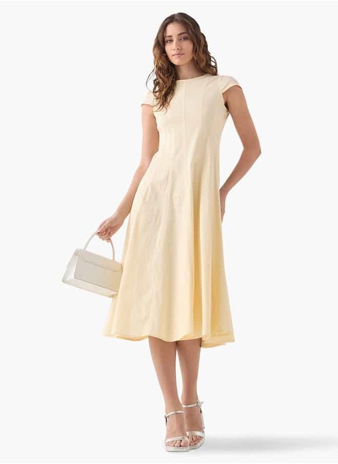 Iconic Panelled Round Neck Dress with Cap Sleeves