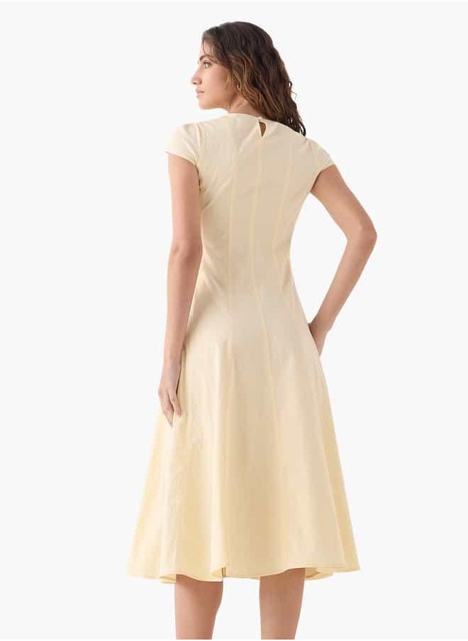 Iconic Panelled Round Neck Dress with Cap Sleeves