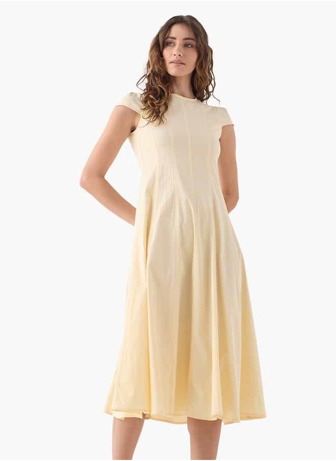 Iconic Panelled Round Neck Dress with Cap Sleeves