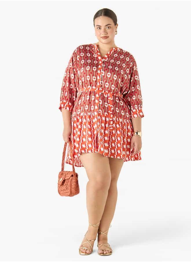 Geometric Print Shirt Dress