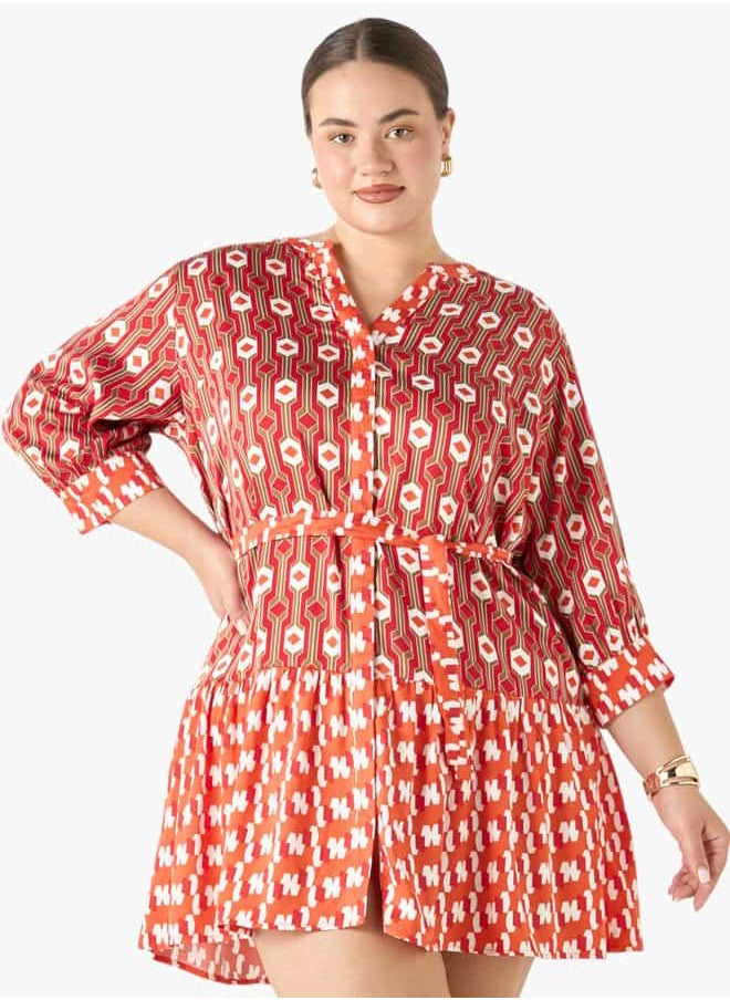 Geometric Print Shirt Dress