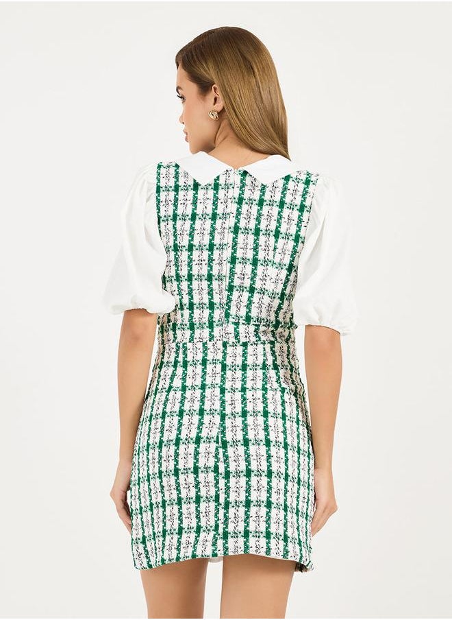 Checked Pattern Tweed Mini Dress