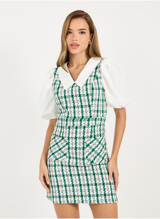Checked Pattern Tweed Mini Dress