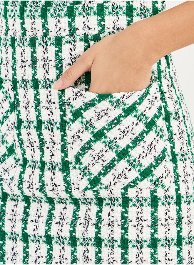 Checked Pattern Tweed Mini Dress