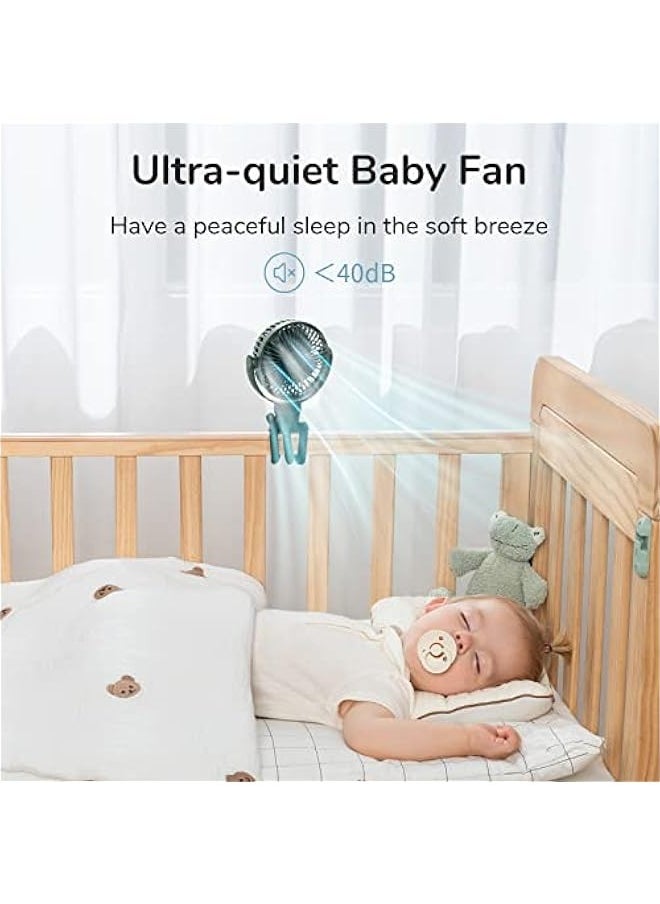 Portable Stroller Fan 4000mAh Battery Operated with 4 Speeds, USB Rechargeable Mini Fan with 360°Rotatable Flexible Tripod for Handheld/Desk/Car Seat/Treadmill/Travel -Alpine Green