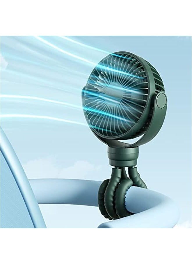 Portable Stroller Fan 4000mAh Battery Operated with 4 Speeds, USB Rechargeable Mini Fan with 360°Rotatable Flexible Tripod for Handheld/Desk/Car Seat/Treadmill/Travel -Alpine Green
