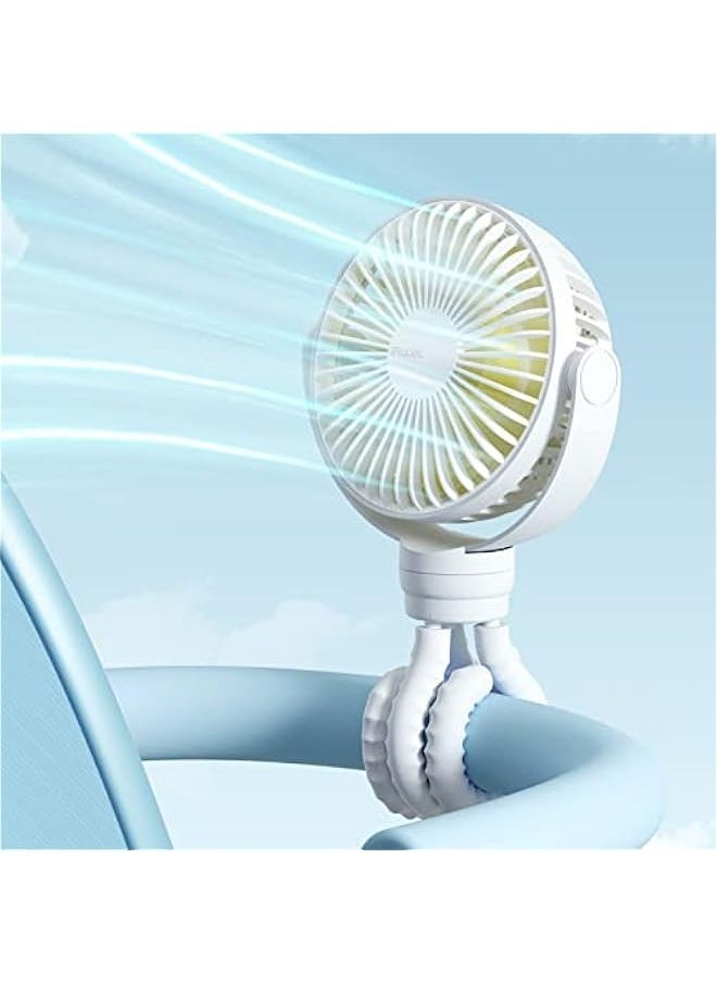 Portable Stroller Fan 4000mAh Battery Operated with 4 Speeds, USB Rechargeable Mini Fan with 360°Rotatable Flexible Tripod for Handheld/Desk/Car Seat/Treadmill/Travel -Starlight White