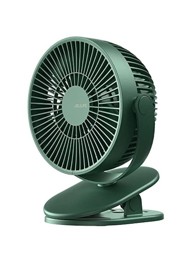Clip on Baby Stroller Fan, 4000mAh Battery Operated, Portable Personal Small, Quiet & Narrow Slot Design, 4 Speeds, Max 14 Hrs, Ideal for Bed, Desk, Car Seat - Dark Green