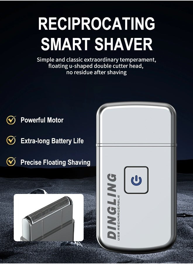 Electric Shaver for Men, Rechargeable Razor with Metal Housing, Portable Electric Shaver for Face, Body, Armpit