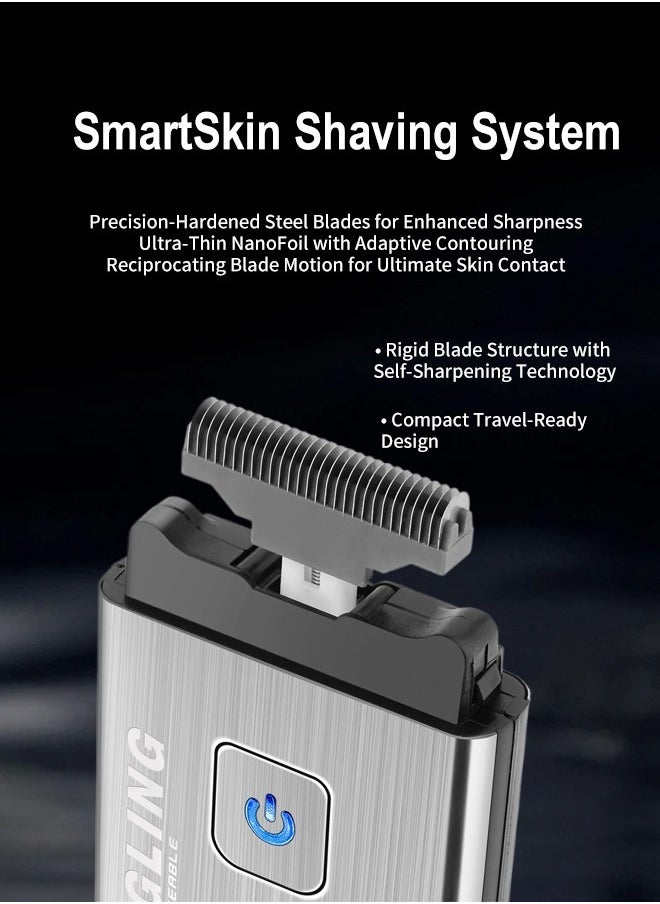 Electric Shaver for Men, Rechargeable Razor with Metal Housing, Portable Electric Shaver for Face, Body, Armpit