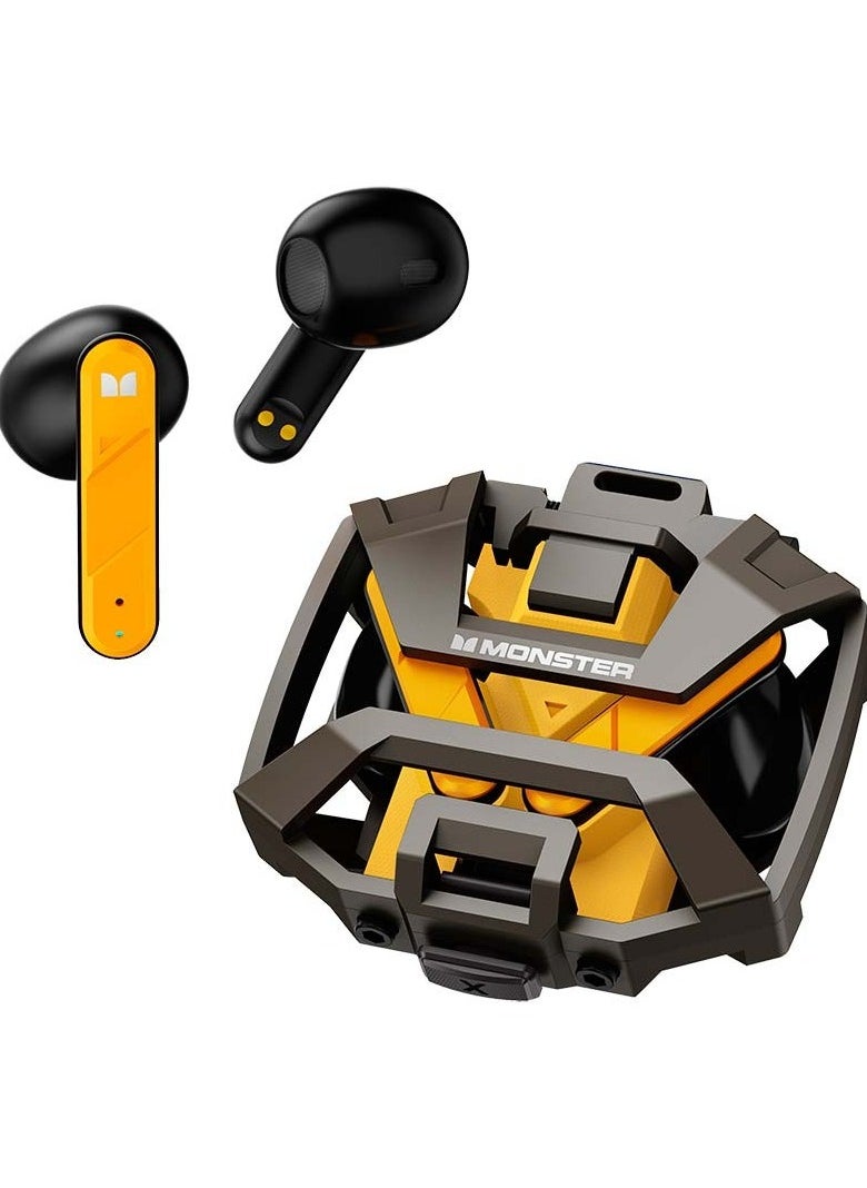 Monster XKT09 TWS Earphones Gaming Earbuds Wireless Bluetooth 5.2 Headset Subwoofer HIFI Surround Sound 300mAh Long Standby Yellow