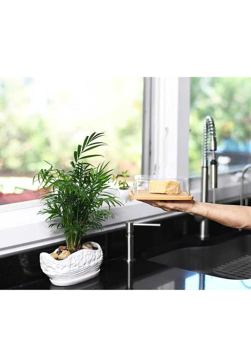 Bamboo Butter Dish with Dome Lid, Airtight Butter Container,  Dishwasher Safe
