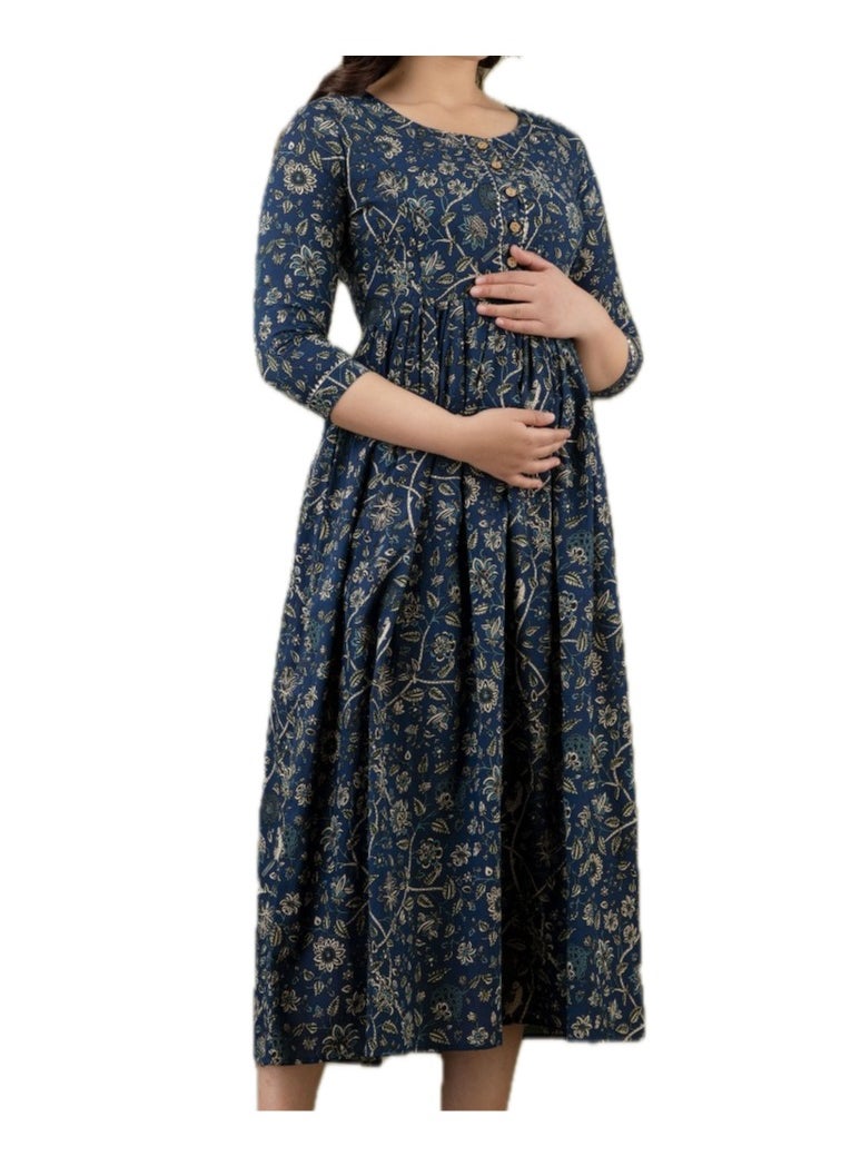 Zebees Cotton Maternity & Feeding Dress, Comfortable Fit, Concealed Zips