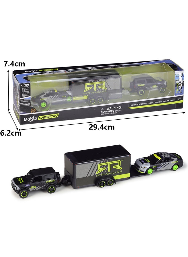 Boxed Simulation Alloy Car Trailer Transporter Series Vehicle Set Model（Ford Bronco 2015 Ford Mustang Transport Trailer Kit）