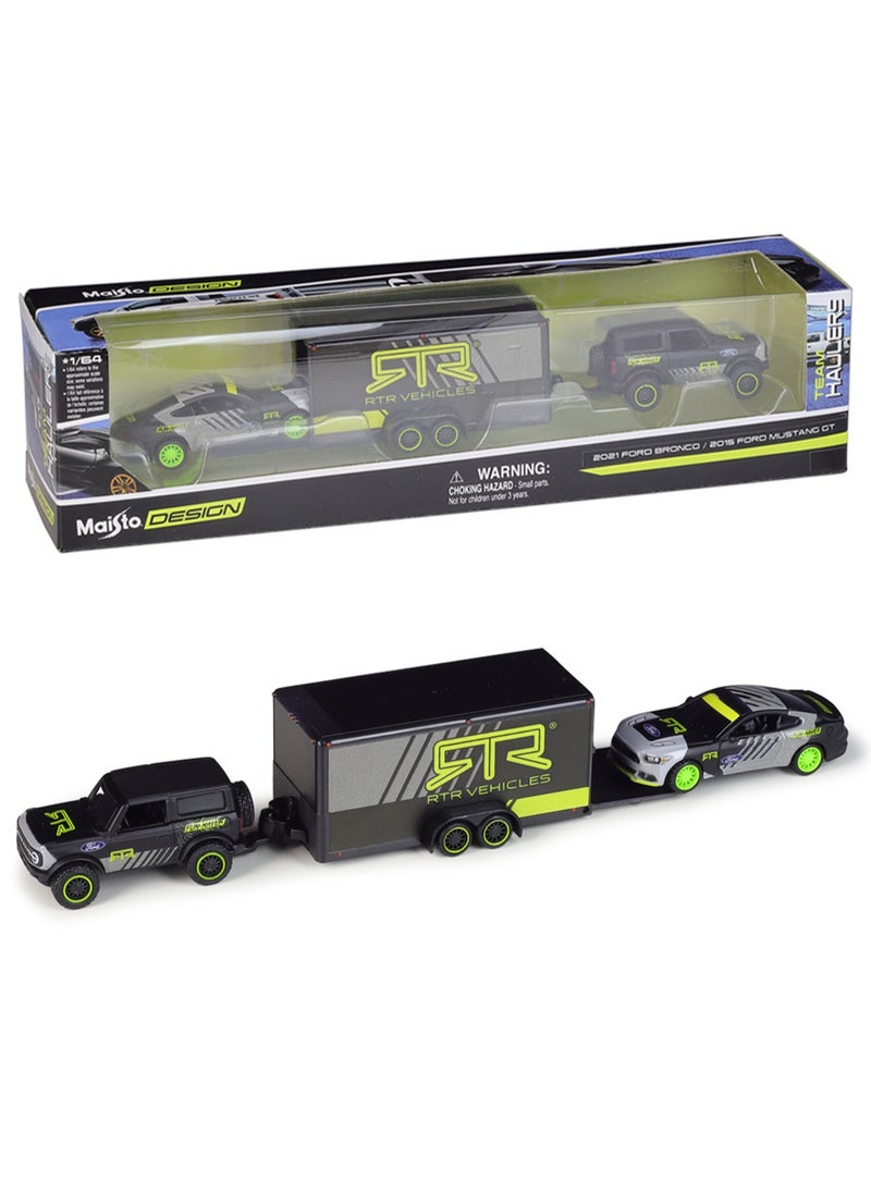 Boxed Simulation Alloy Car Trailer Transporter Series Vehicle Set Model（Ford Bronco 2015 Ford Mustang Transport Trailer Kit）