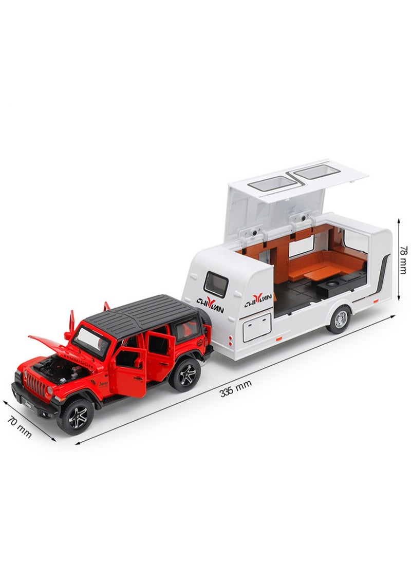 Boxed Vehicle Set Simulation Alloy Car Model With Camper Model(Red Jeep + RV)