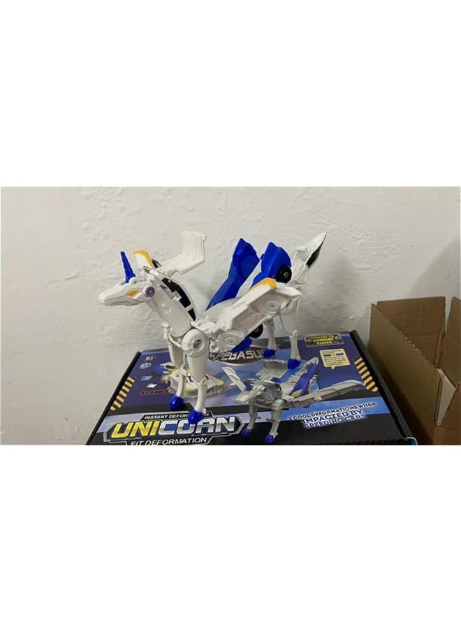 Unicorn Transforming Car Toys, Unicorn Academy Toys, Collision to Magical Unicorns, Automatic Deformation of Magnetic Connections Unicorn Race Car Set, Birthday Party Gifts for Boys and Girls (Blue)