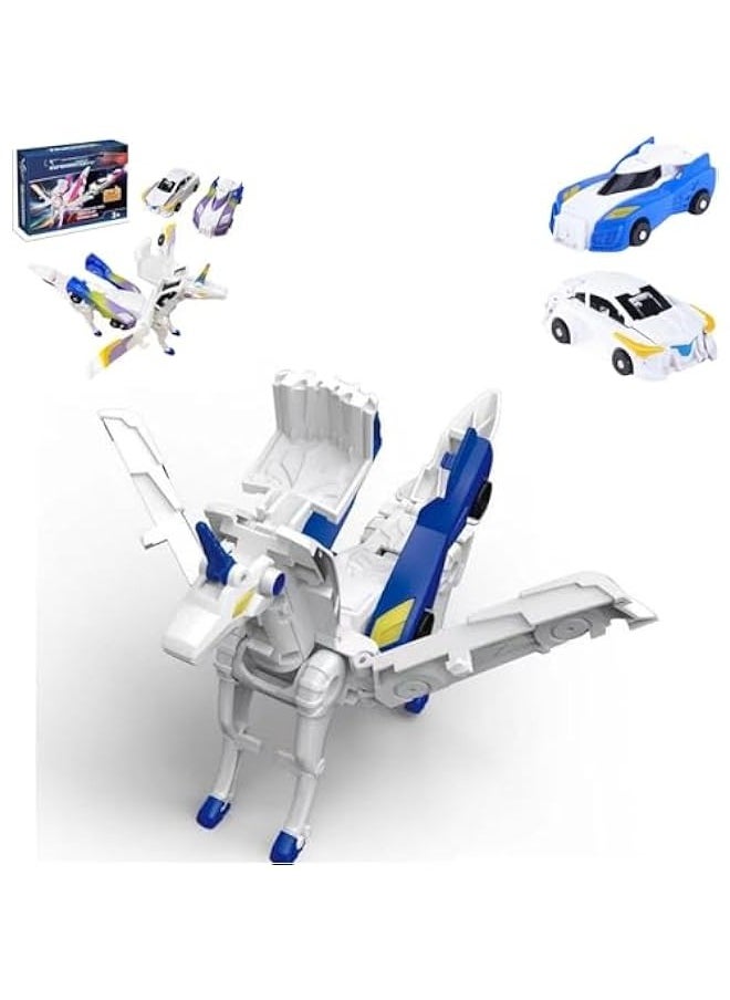 Unicorn Transforming Car Toys, Unicorn Academy Toys, Collision to Magical Unicorns, Automatic Deformation of Magnetic Connections Unicorn Race Car Set, Birthday Party Gifts for Boys and Girls (Blue)