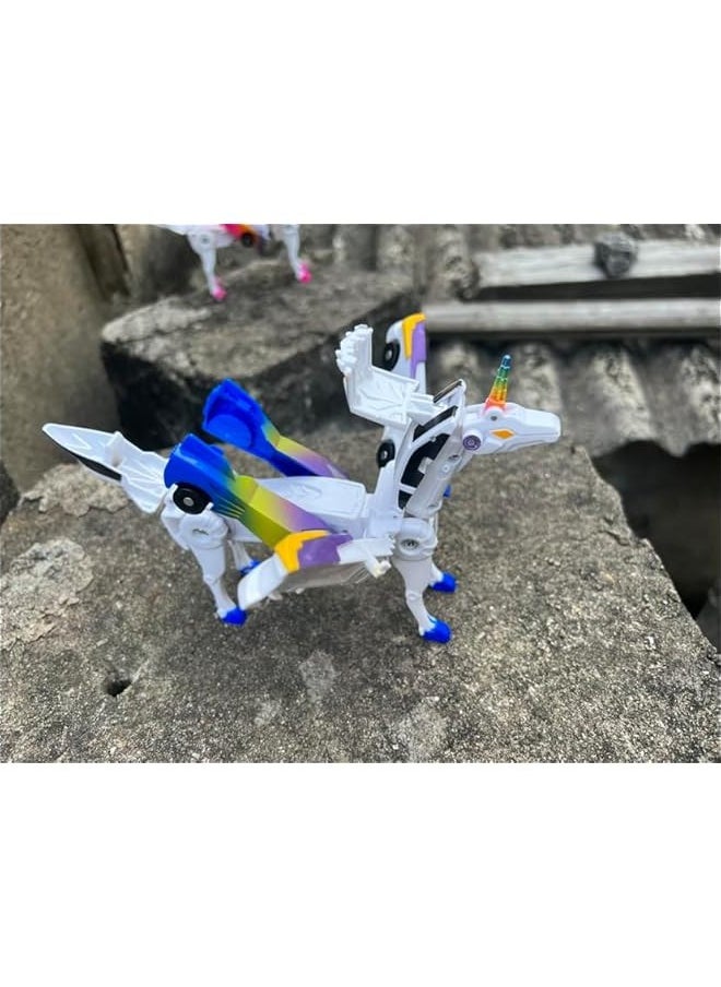 Unicorn Transforming Car Toys, Unicorn Academy Toys, Collision to Magical Unicorns, Automatic Deformation of Magnetic Connections Unicorn Race Car Set, Birthday Party Gifts for Boys and Girls (Blue)