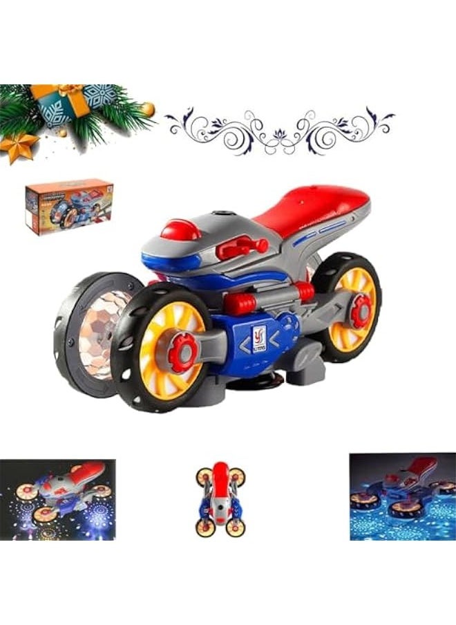 Deformation Motorcycle with Light and Music, New Electric Light and Music Deformation Motorcycle Toy, Rechargeable Interactive Toy Rotating Variant Twist Car can 360° Rotation (1pcs)