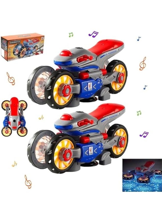 Deformation Motorcycle with Light and Music, New Electric Light and Music Deformation Motorcycle Toy, Rechargeable Interactive Toy Rotating Variant Twist Car can 360° Rotation (2pcs)
