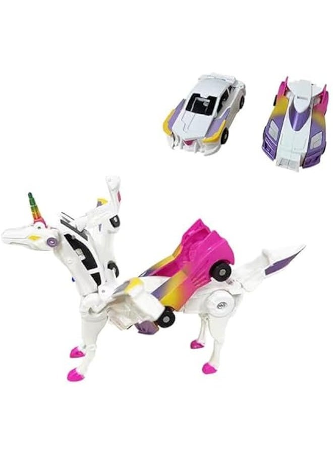 Transforming Unicorn Car Toy, Two Car Transform Unicorn, Racing Car Set, Collision to Magical Unicorns, Automatic Deformation of Magnetic Connections, for Transformer Toys Boys and Girls (Pink)