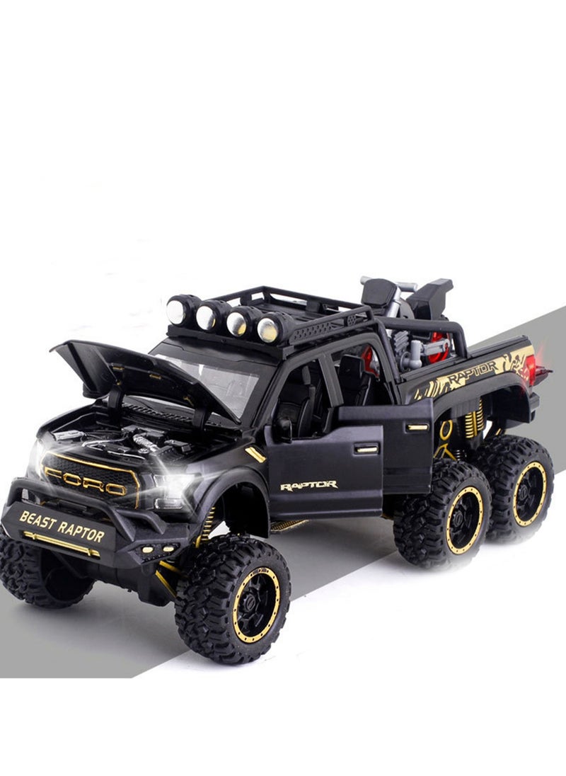 Raptor Pickup Truck + Motorcycle Six-wheeled Monster Truck Alloy Leather Simulation Model Off-road Sound And Light Car
