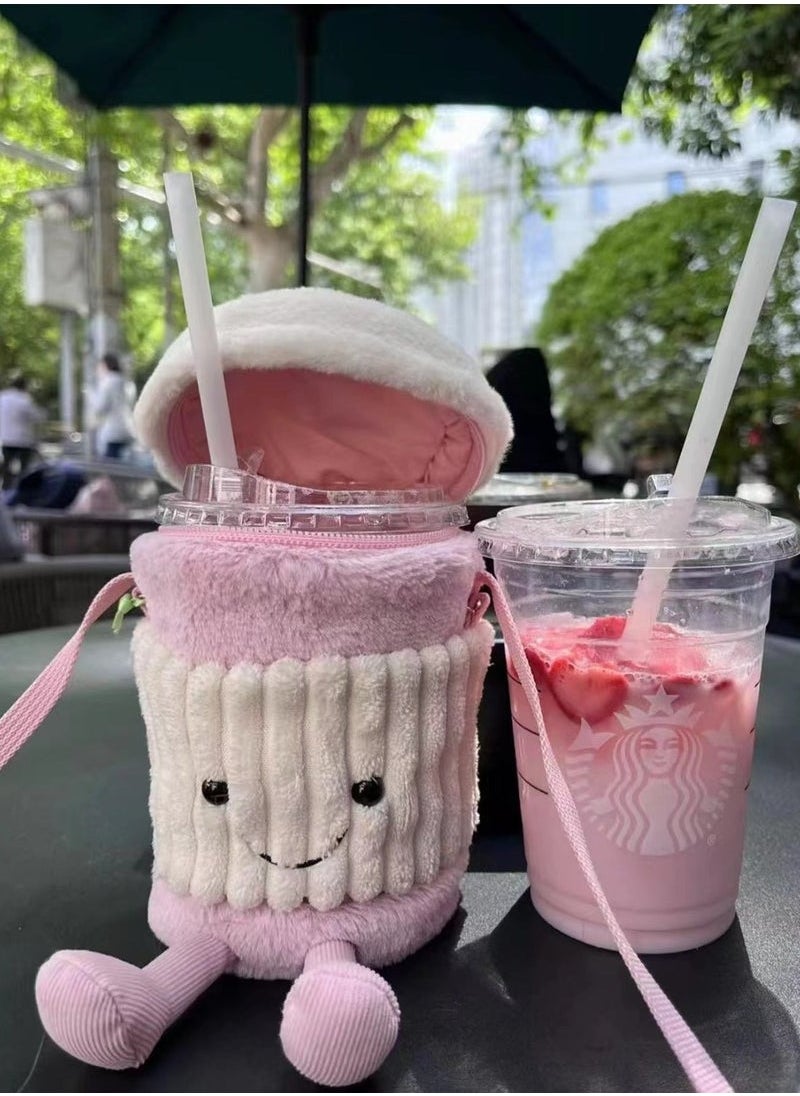 Jellycat pink coffee bag messenger personal birthday gift doll toy warm water cup