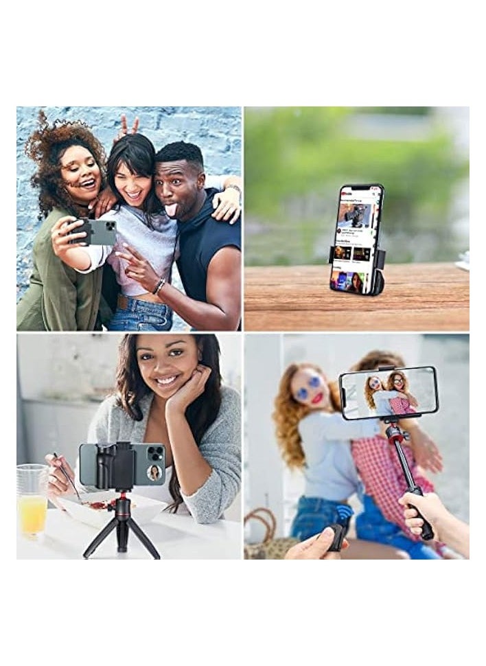 Phone Mount, Phone Mount with Remote Cell Phone Tripod Adapter Grip Holder with Detachable Wireless Shutter for iPhone Video Photo Shooting Suitable for travel Outdoor Shooting (Black)